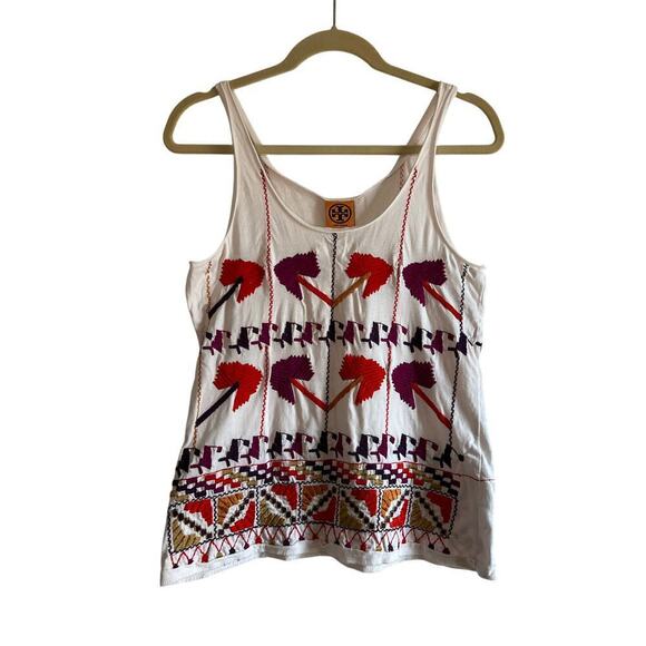 Tory Burch Tops - Tory Burch White Embroidered Flower Cotton Tank Sz S